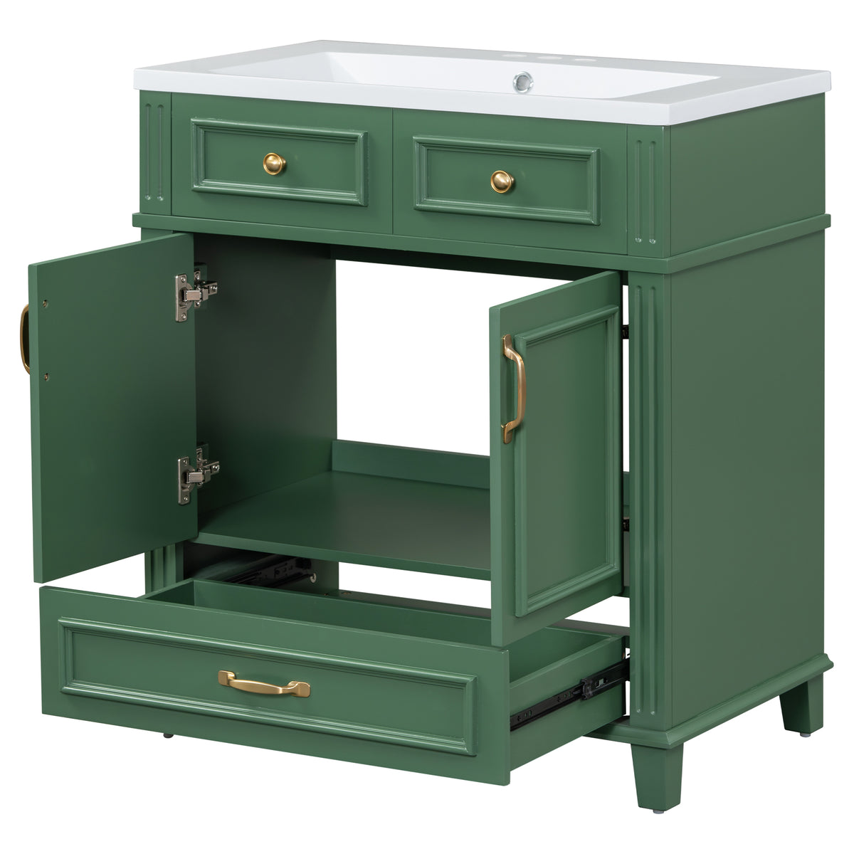 30-Inch Solid Wood Bathroom Vanity with Sink Green