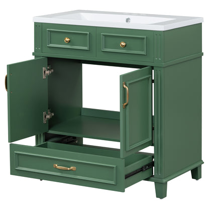 30-Inch Solid Wood Bathroom Vanity with Sink Green