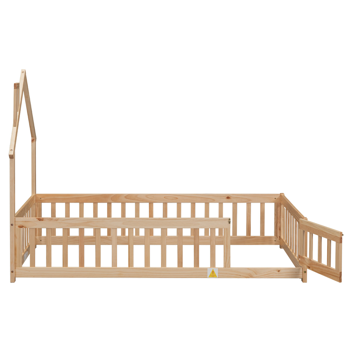 Metal House Floor Bed with Fence – Natural