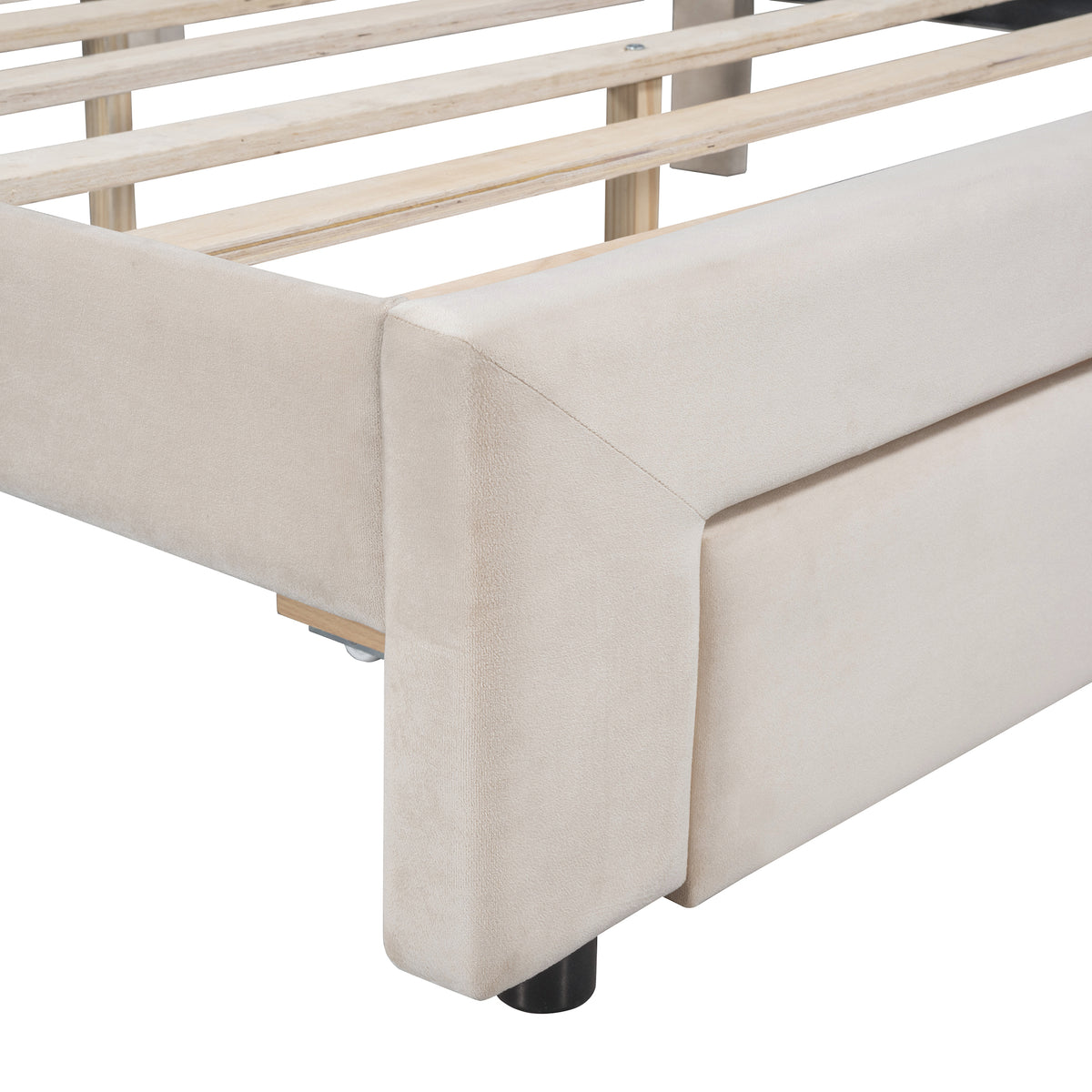Queen Velvet Storage Bed Beige