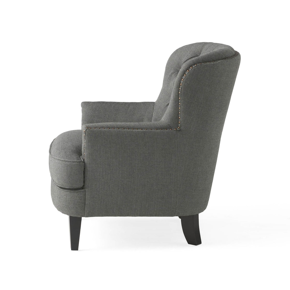 Modern Grey Fabric Club Chair with Ottoman – Upholstered Lounge Set