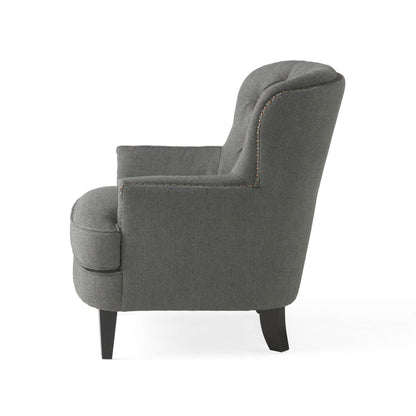Modern Grey Fabric Club Chair with Ottoman – Upholstered Lounge Set