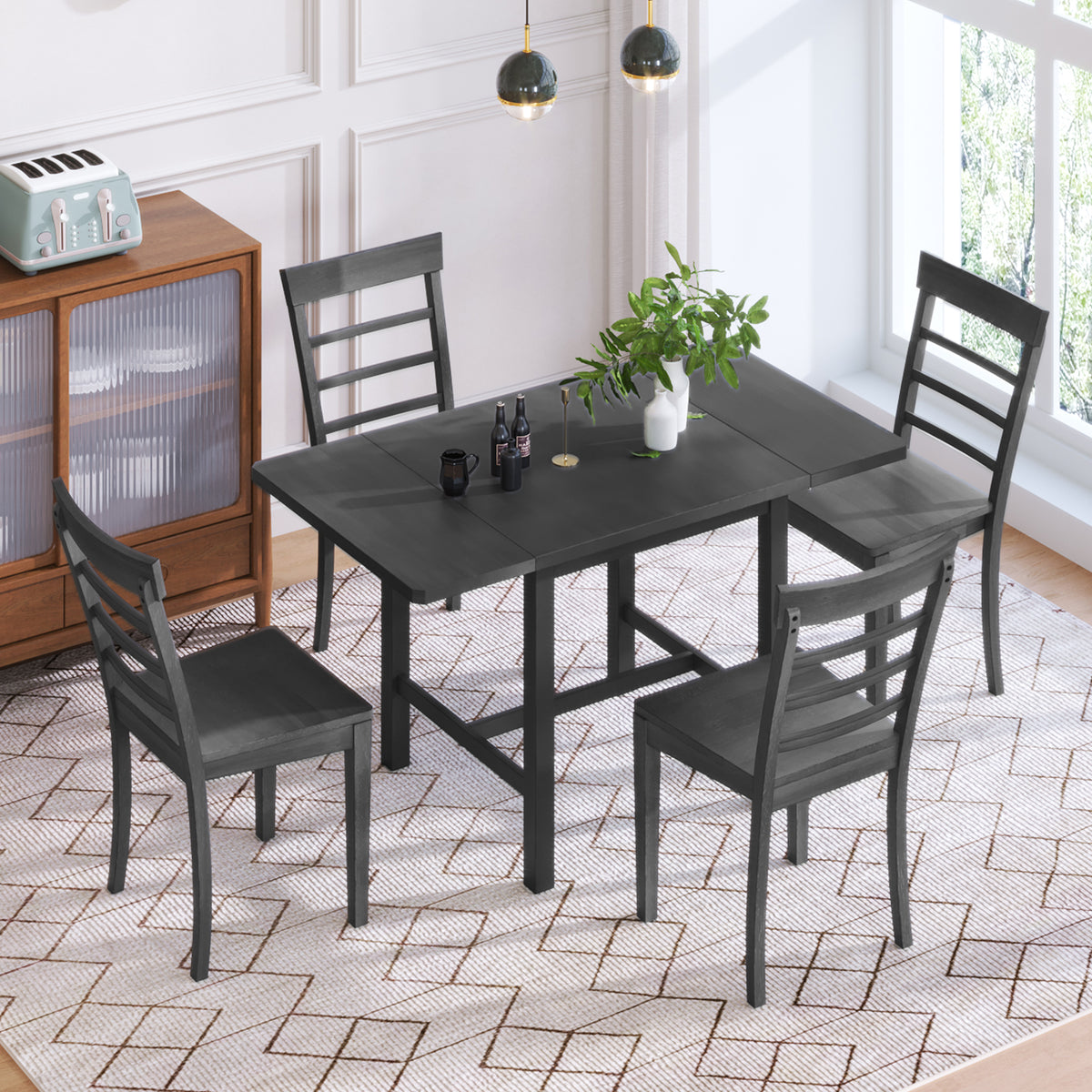 5-Piece Pendant Dining Set with Ladder Back Chairs