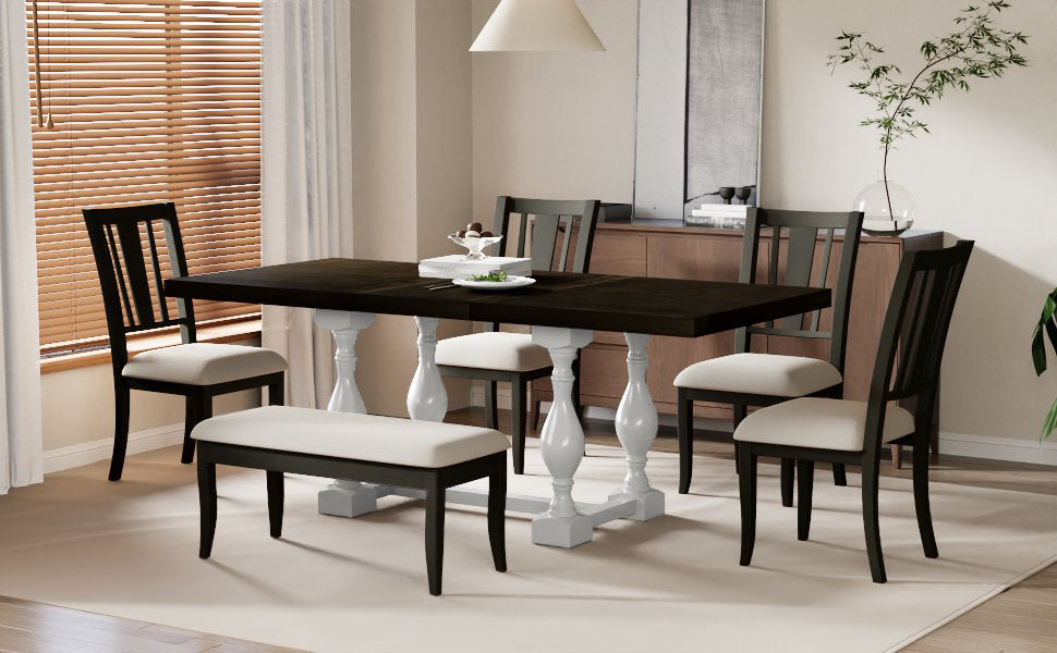 6-Piece Extendable Dining Set Distressed White