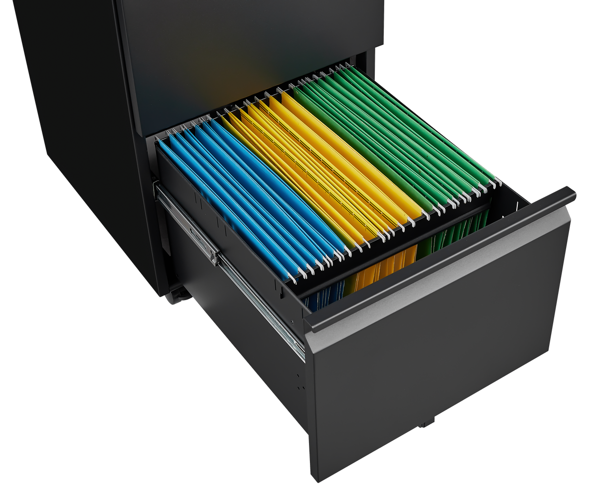 Black 2-Drawer Mobile File Cabinet – 25.6" High with Lock for Legal/Letter Size Files