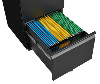 Black 2-Drawer Mobile File Cabinet – 25.6" High with Lock for Legal/Letter Size Files