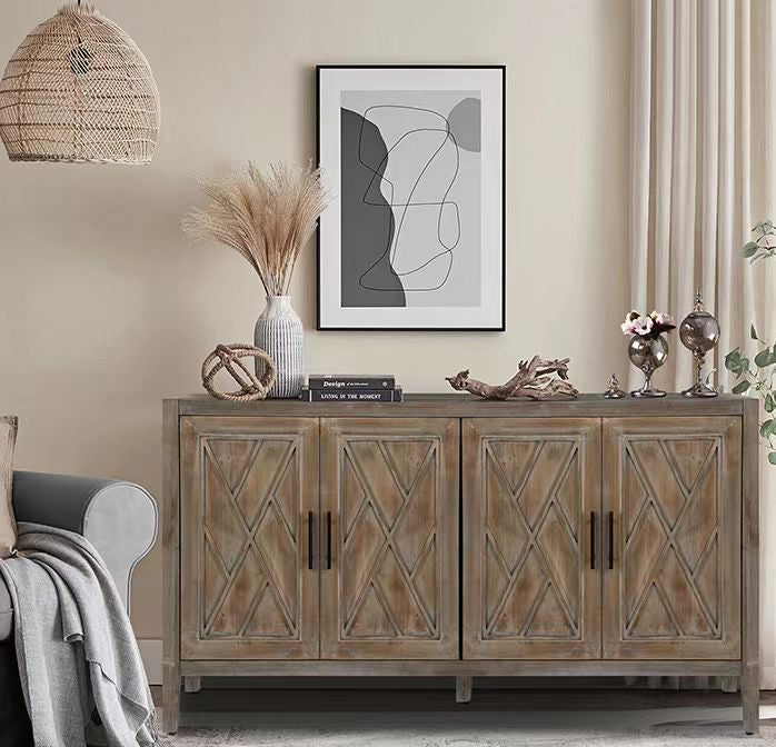 Wooden 4-Door Sideboard Brown Finish