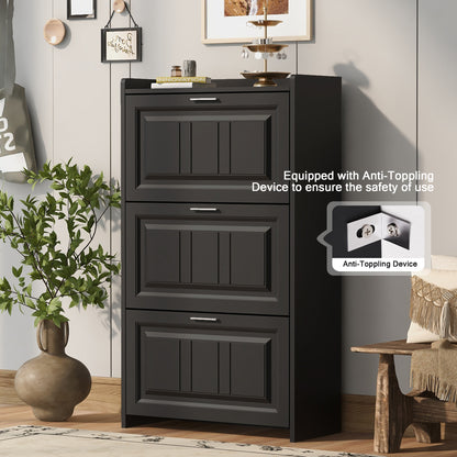 U-Can Black Shoe Storage Cabinet with 3 Flip Drawers