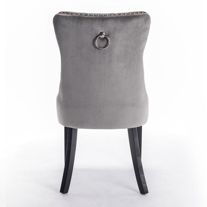 Tufted PU Dining Chairs Set of 2 Black Gray
