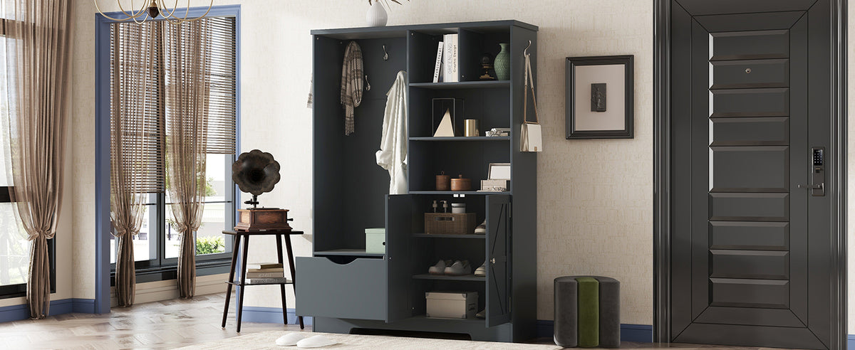 Hallway Storage Bench with Drawers Blue