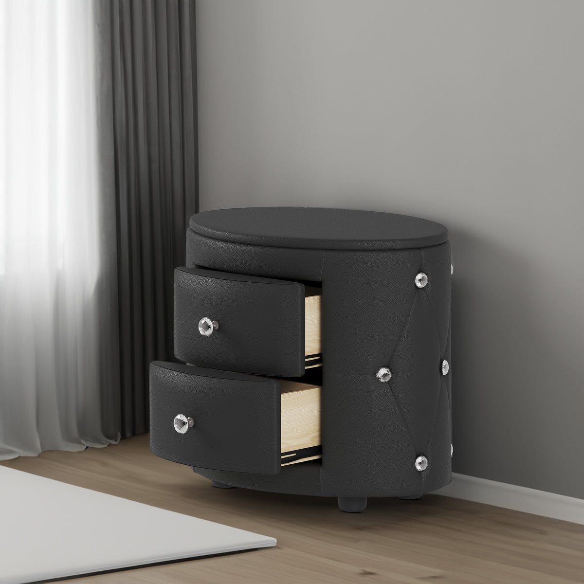 PU Nightstand with Drawers Black