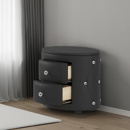 PU Nightstand with Drawers Black