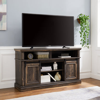 Mid-Century Sliding Door TV Cabinet Brown