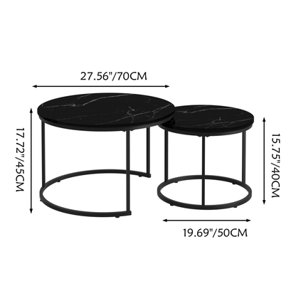 Nesting Coffee Tables Set of 2 Black Marble Top