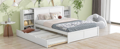 Queen Storage Platform Bed with Trundle White