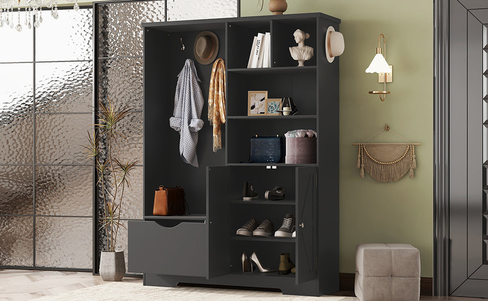 Hall Tree Storage Cabinet Black