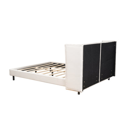 Queen Platform Bed with LED Headboard Beige