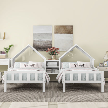 Twin Platform Bed with Built-In Nightstand White