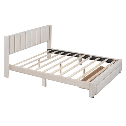Queen Velvet Storage Bed Beige