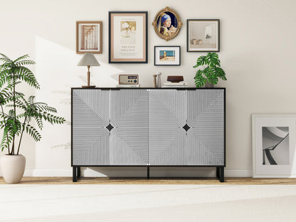 Striped 4-Door Buffet Cabinet