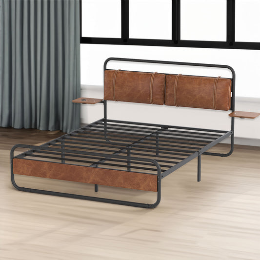 King Platform Bed Vintage Brown