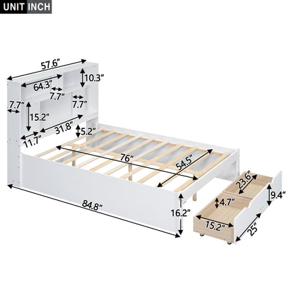 Full Platform Bed with Storage Headboard White