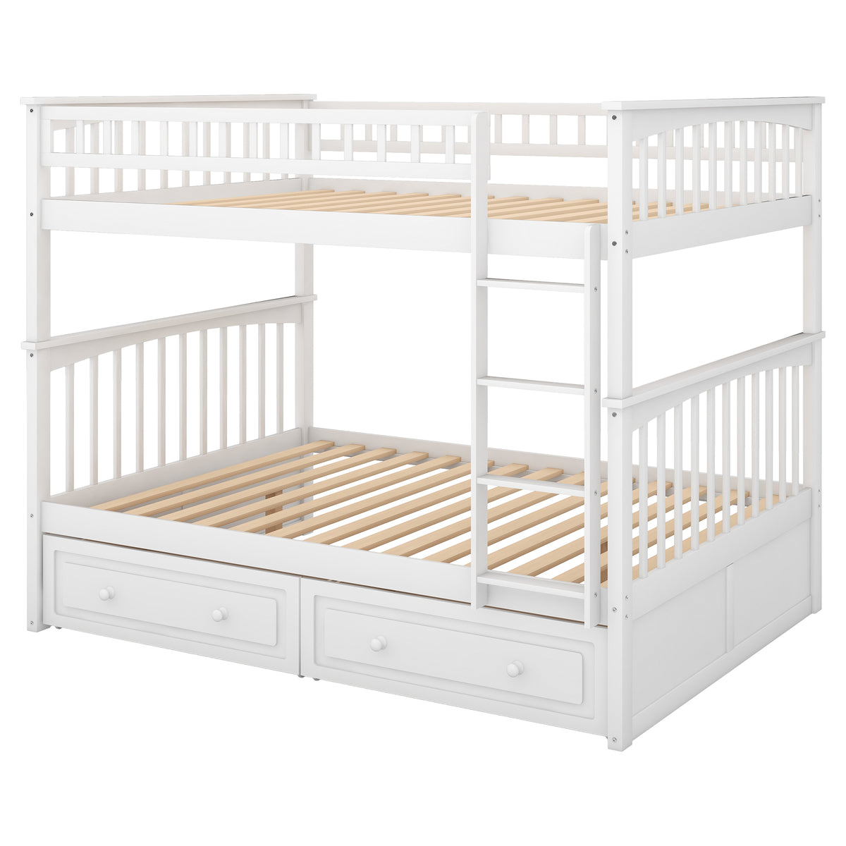 Convertible Full Bunk Bed with Drawers White