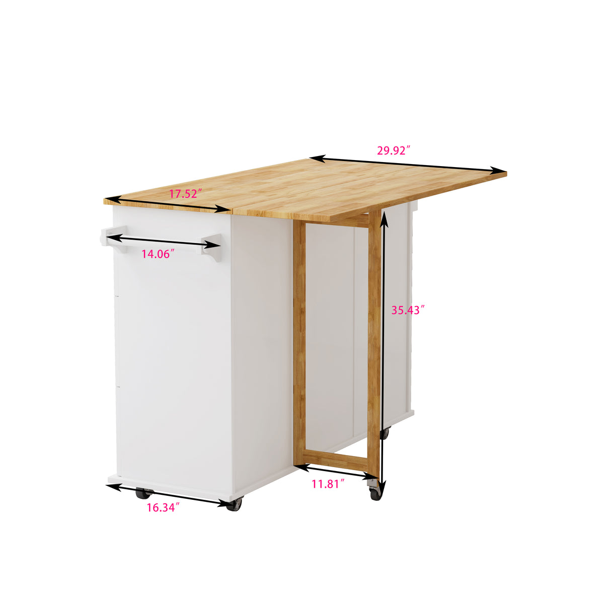 Mobile Kitchen Island with Drawers and Rack White