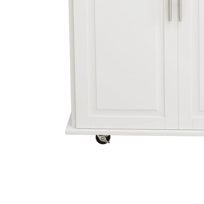 Mobile Kitchen Island with Drawers and Rack White
