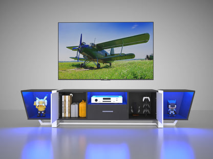 LED TV Console with Storage Cabinet Black