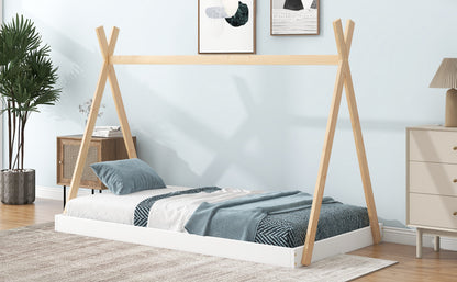 Twin Tent Floor Bed – White Natural Finish