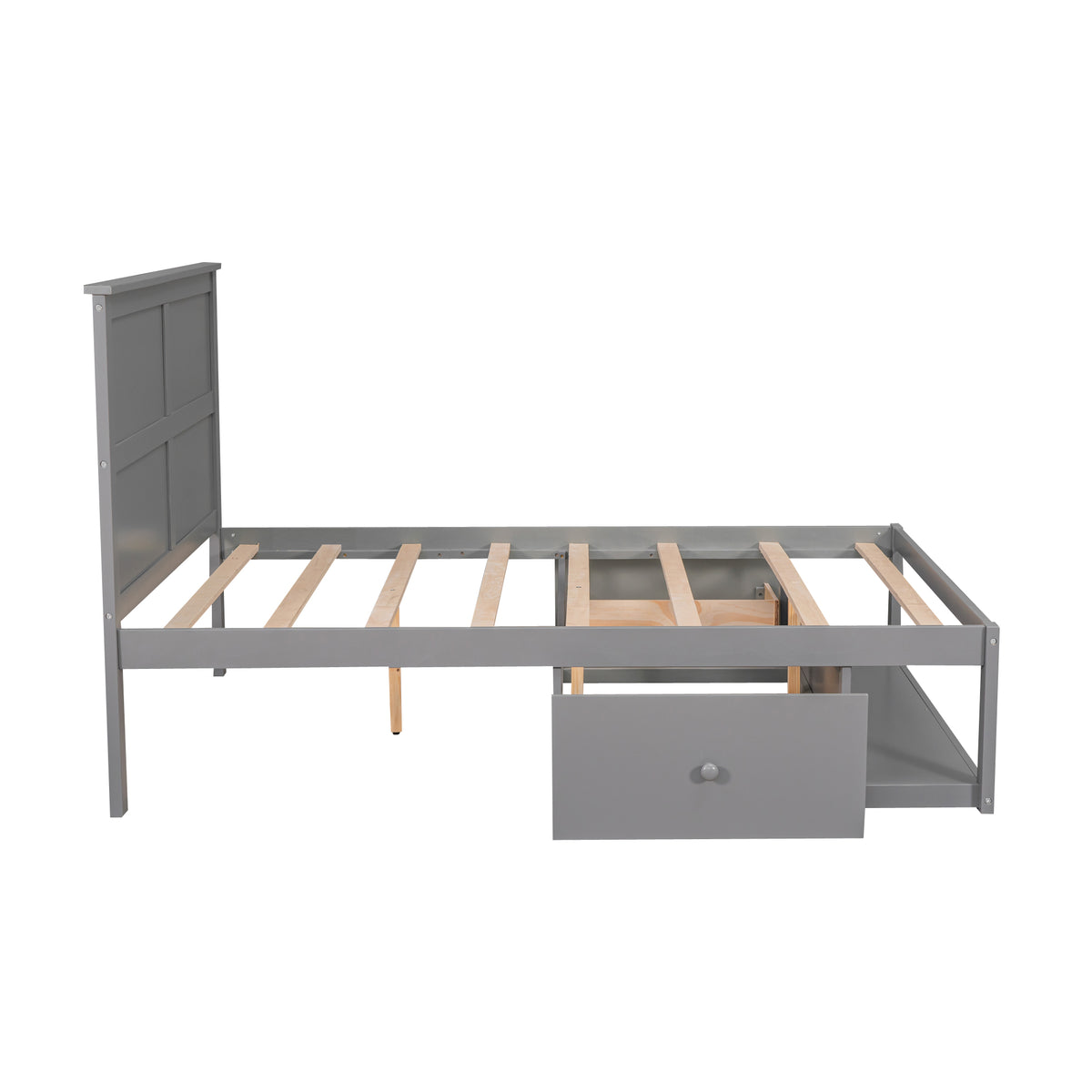 Full Platform Bed with Drawers – Gray Finish