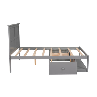 Full Platform Bed with Drawers – Gray Finish