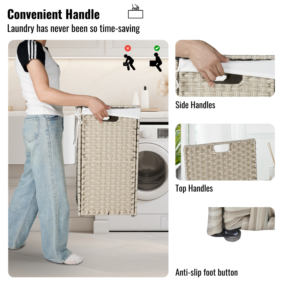 Light Grey Laundry Hamper with Lid and Wheels