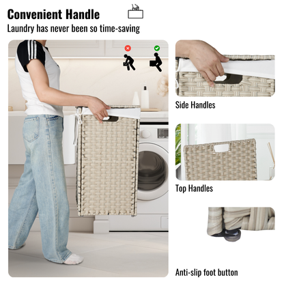 Light Grey Laundry Hamper with Lid and Wheels