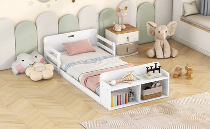Twin Floor Bed with Guardrail White