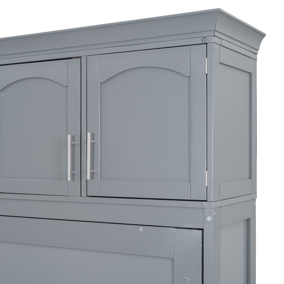 Gray Murphy Bed with Top Cabinets