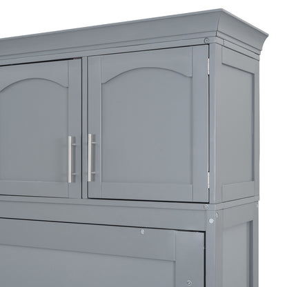 Gray Murphy Bed with Top Cabinets