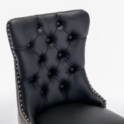 Tufted PU Dining Chairs Set of 2 Black Gray