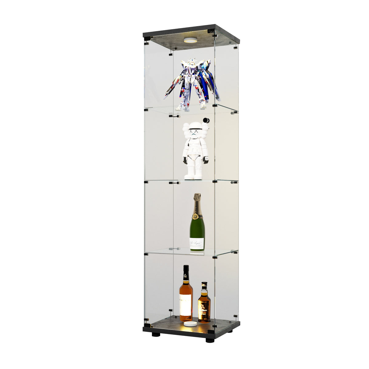 4-Layer LED Glass Display Cabinet Black