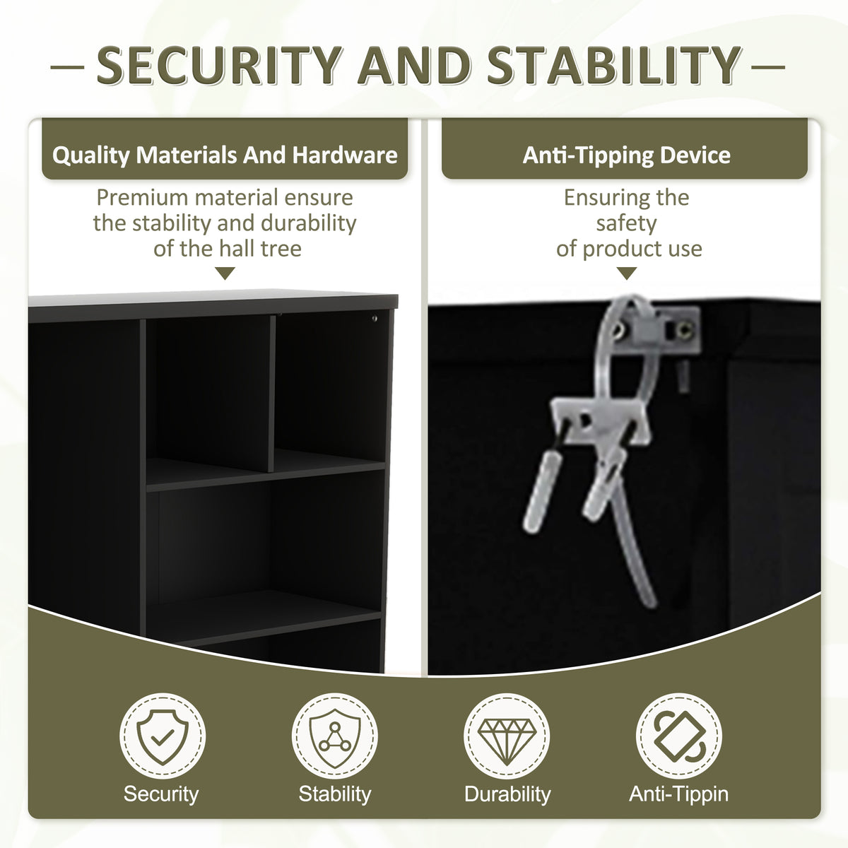 Hall Tree Storage Cabinet Black