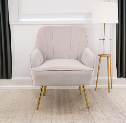 Mid-Century Velvet Armchair Beige Finish
