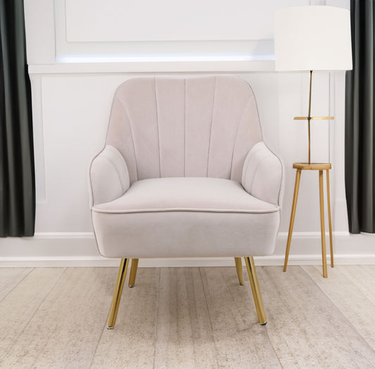 Mid-Century Velvet Armchair Beige Finish