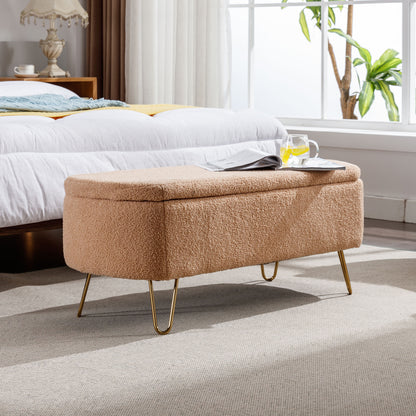 Camel Ottoman Bench with Gold Legs