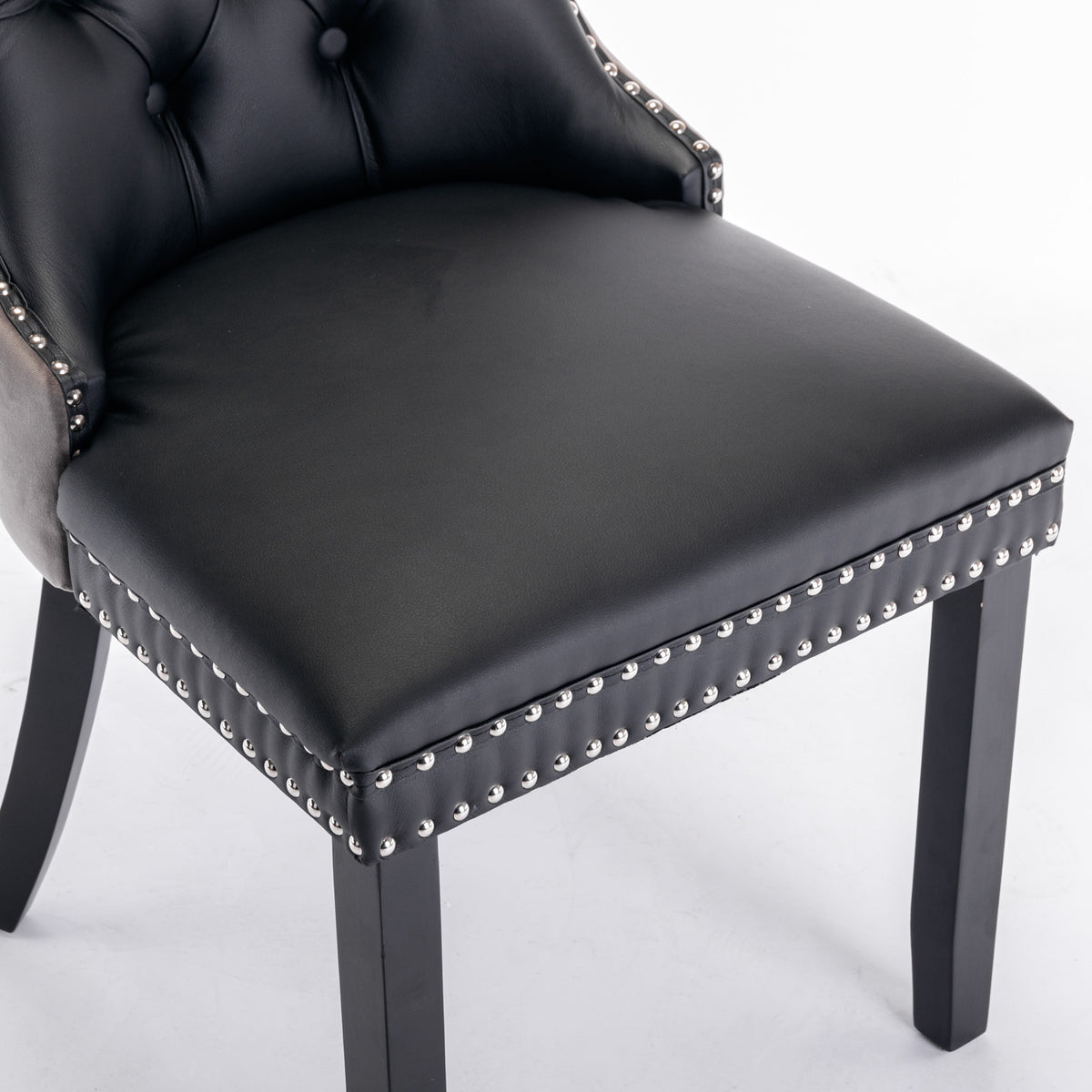 Tufted PU Dining Chairs Set of 2 Black Gray