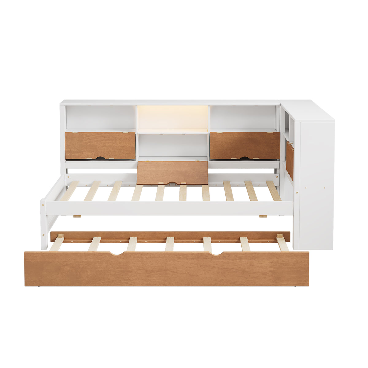 L-Shaped Captain’s Bed with LED Lights Walnut