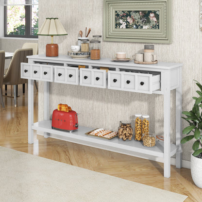 Rustic Entryway Console Table with Drawers Antique White