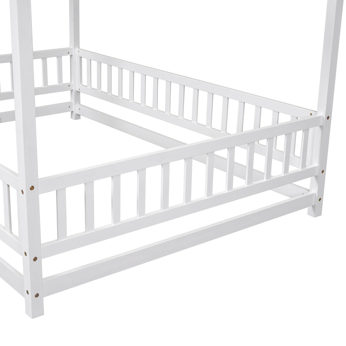 Full Wooden Bed with House Roof Frame White