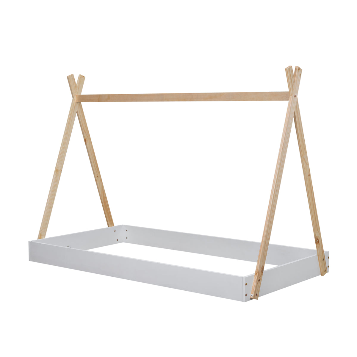 Twin Tent Floor Bed – White Natural Finish