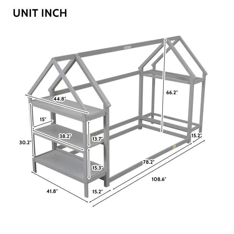 House Frame Platform Bed with Storage Gray